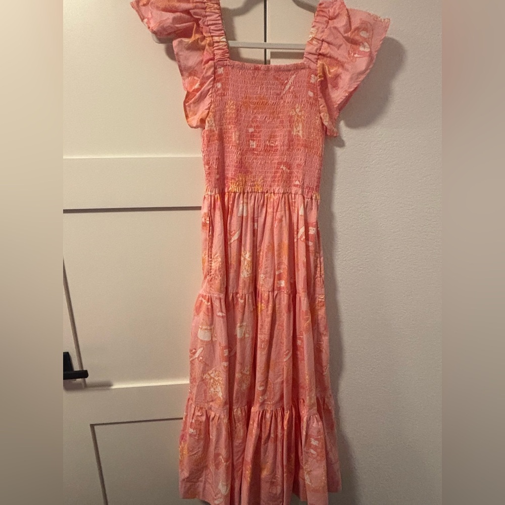 8 Oak Lane Pink Toile Smocked Flutter Sleeve Dress XS